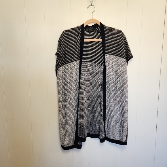 St. John Navy Blue Knit Open Front Poncho Scarf Wrap Cardigan Wool Cashmere - Picture 1 of 7